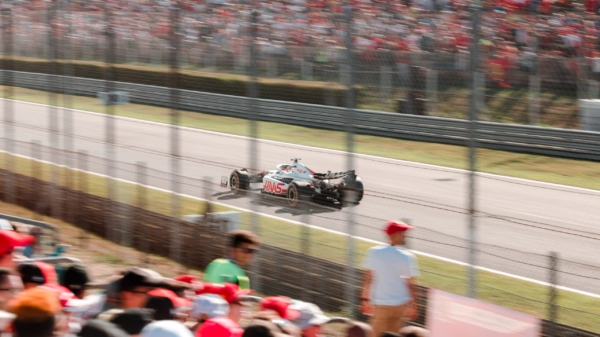 F1 car racing on track in Monza 2022