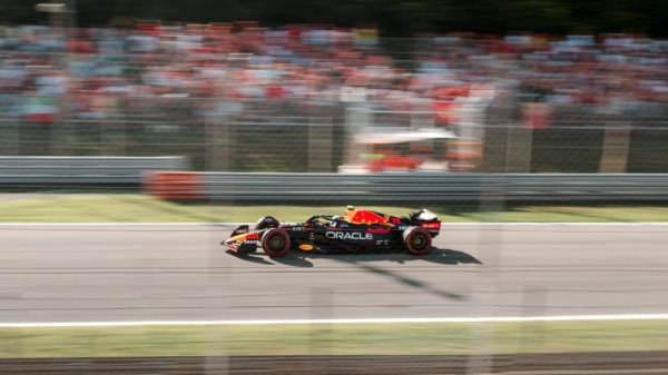 F1 car racing on track in Monza 2022