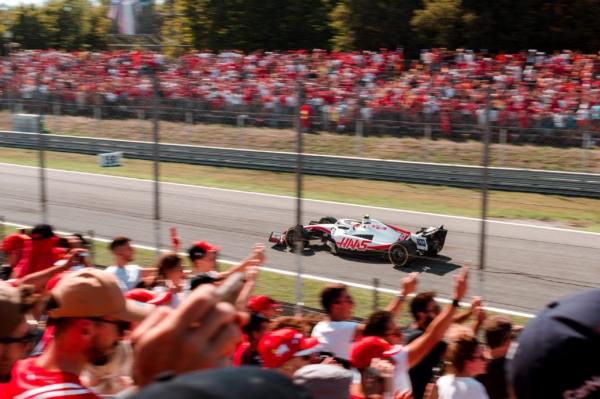 F1 car racing on track in Monza 2022