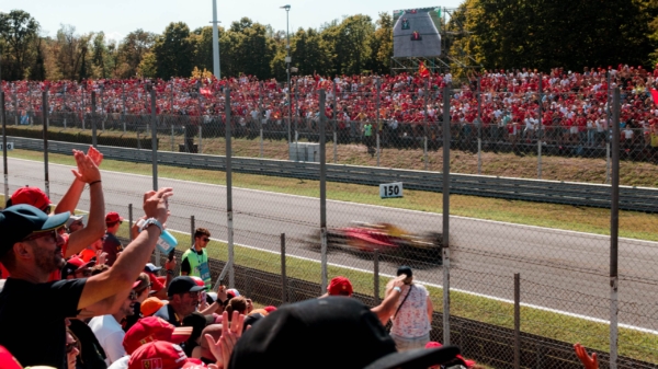 F1 car racing on track in Monza 2022