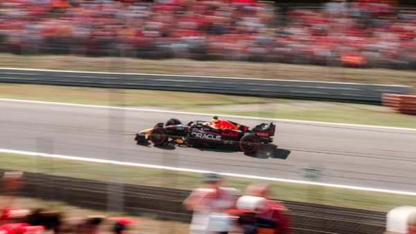 F1 car racing on track in Monza 2022