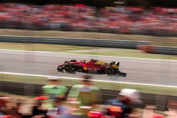 F1 car racing on track in Monza 2022