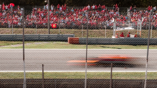 F1 car racing on track in Monza 2022