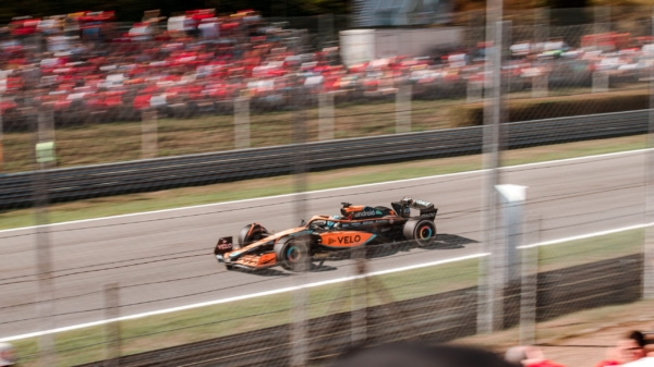 F1 car racing on track in Monza 2022