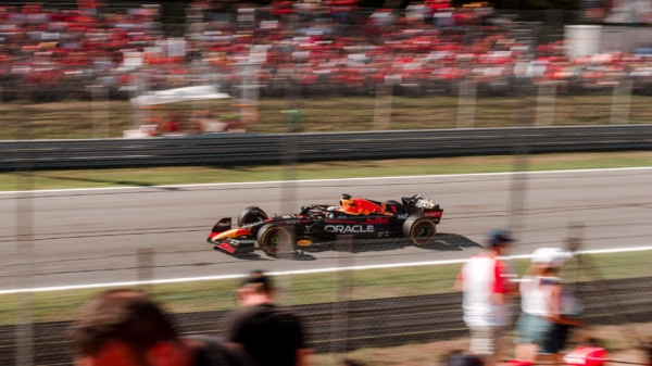 F1 car racing on track in Monza 2022