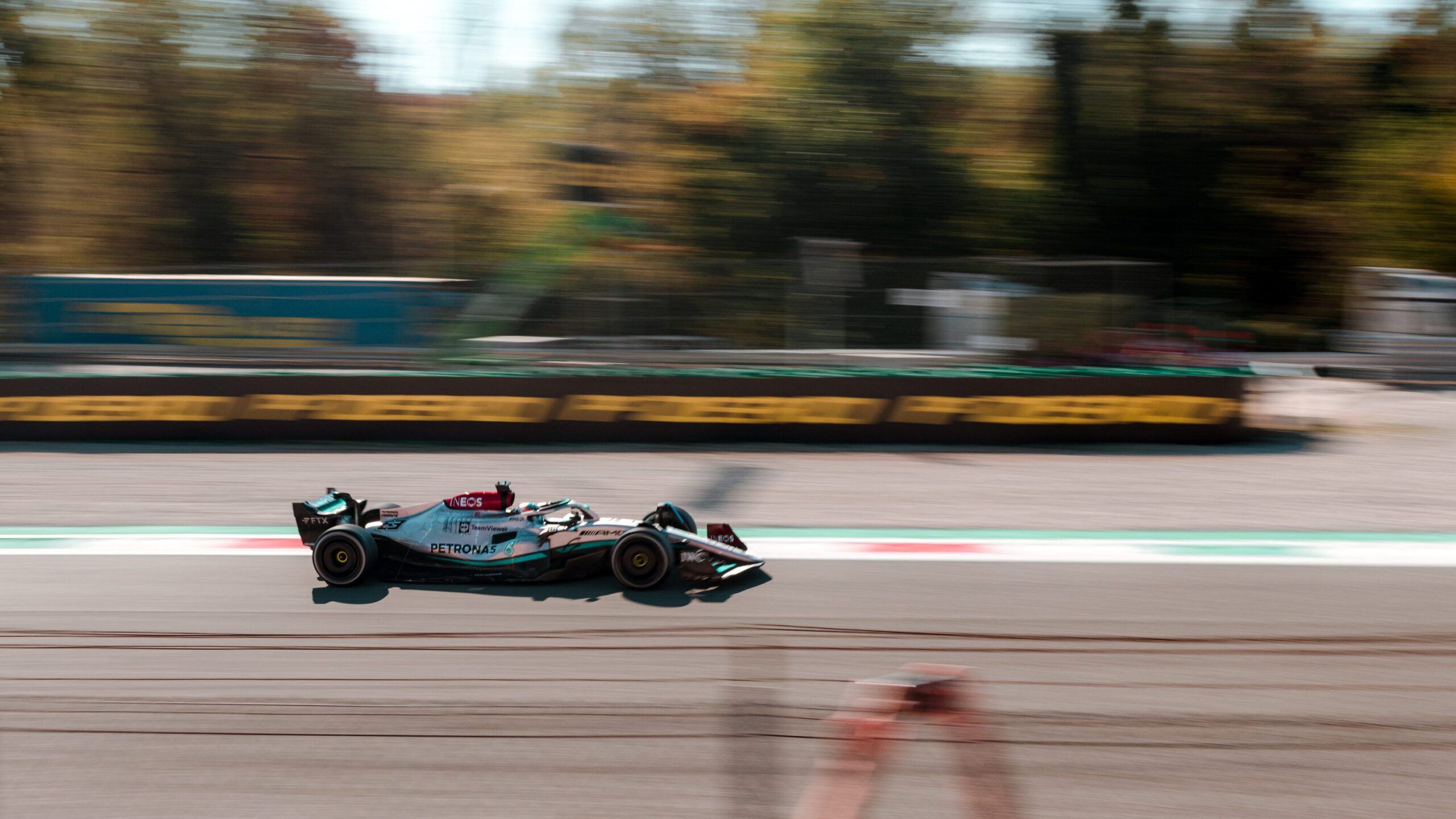 F1 car racing on track in Monza 2022