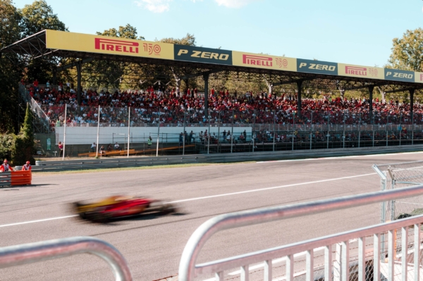 F1 car racing on track in Monza 2022