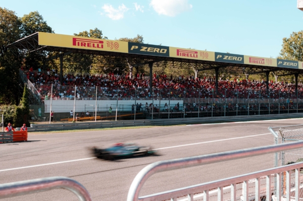 F1 car racing on track in Monza 2022