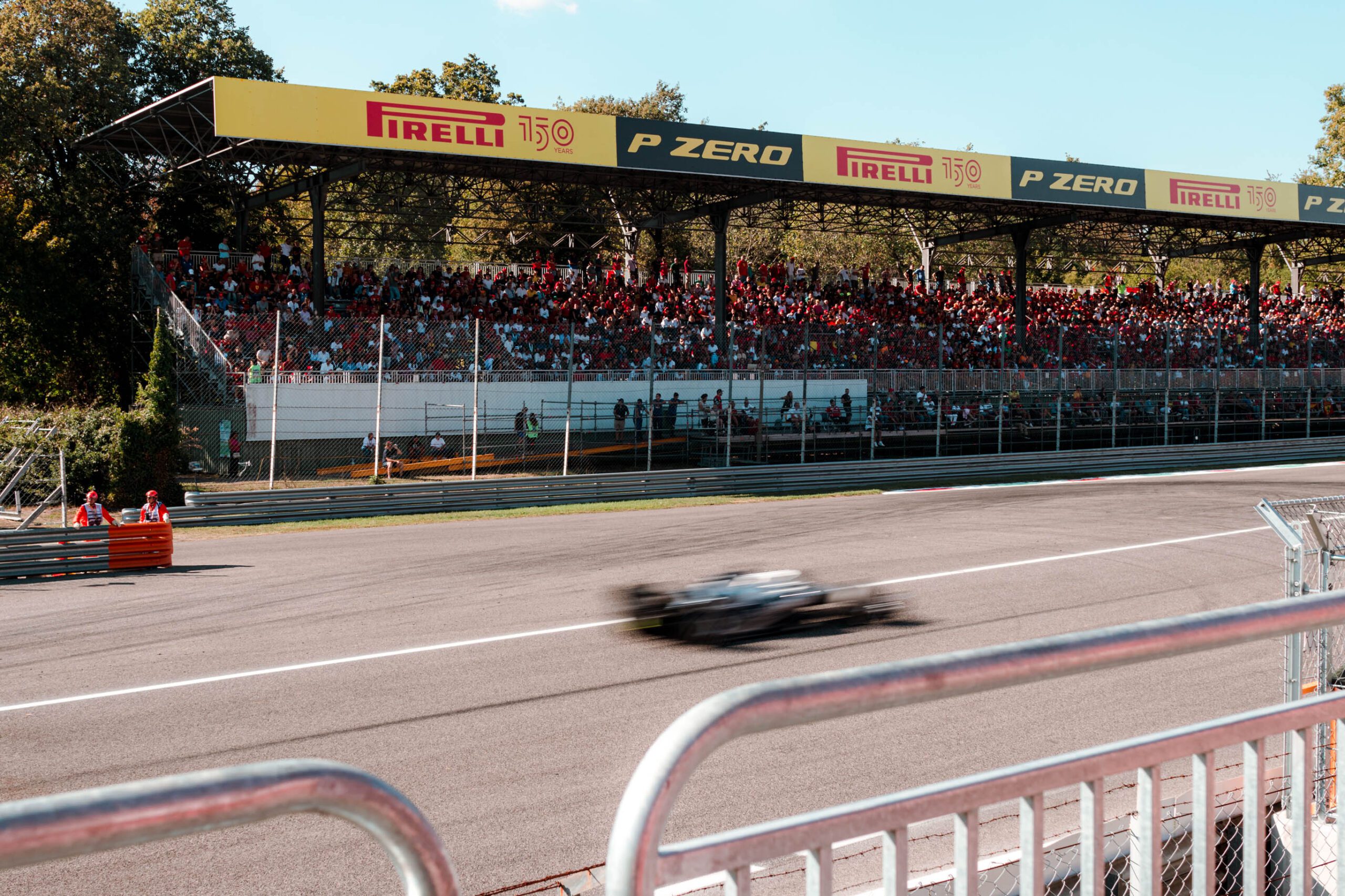 F1 car racing on track in Monza 2022