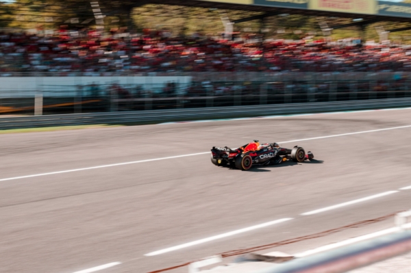 F1 car racing on track in Monza 2022