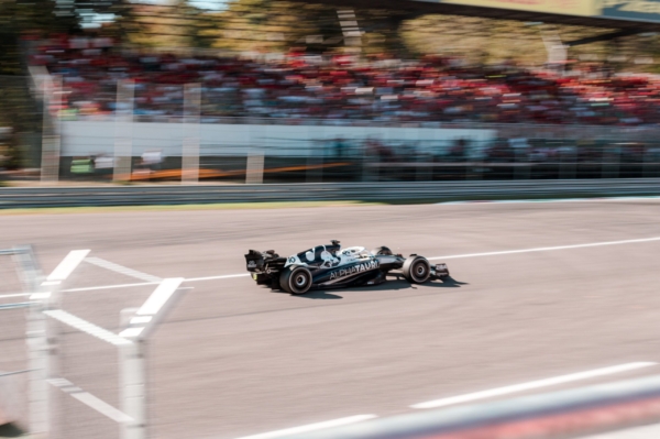 F1 car racing on track in Monza 2022