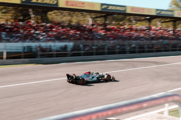 F1 car racing on track in Monza 2022