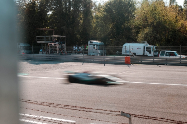 F1 car racing on track in Monza 2022