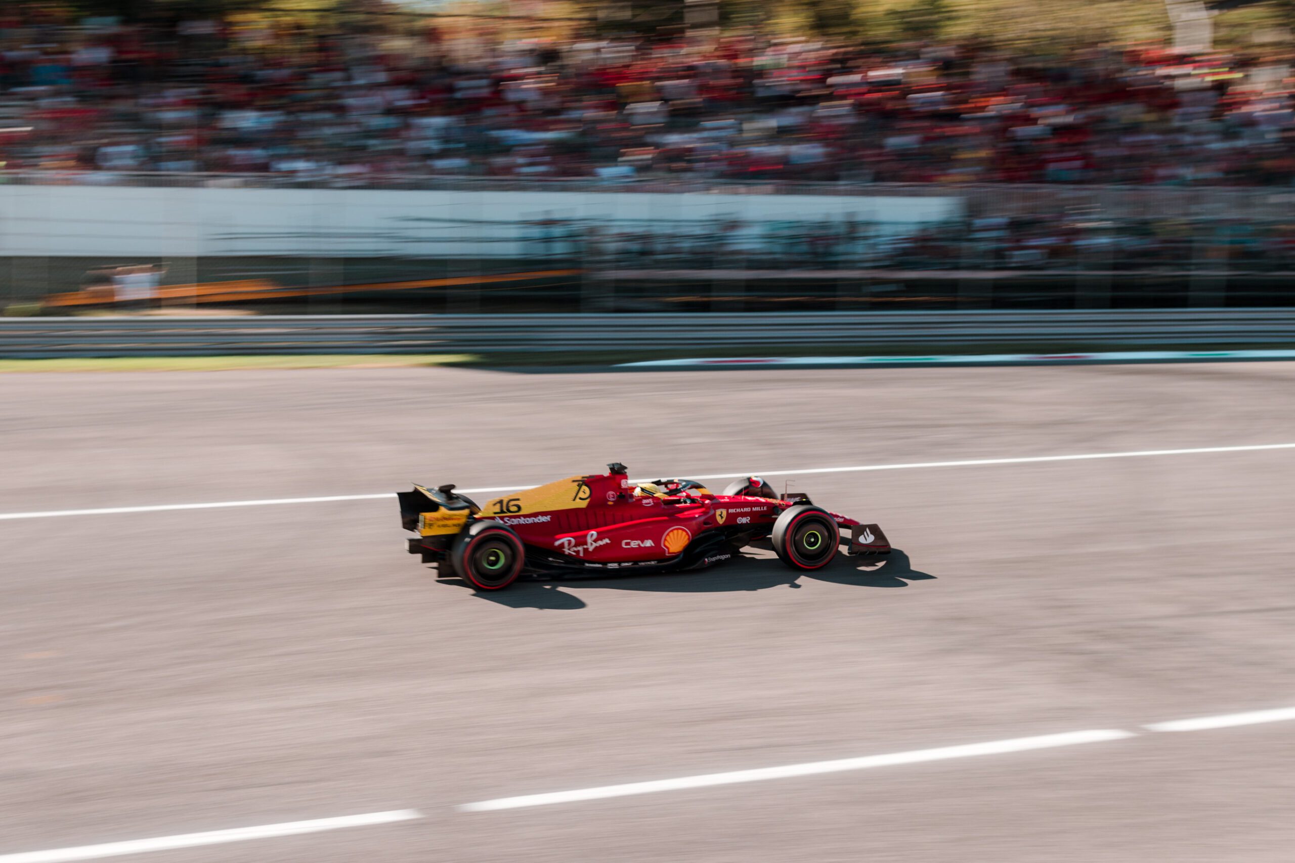 F1 car racing on track in Monza 2022