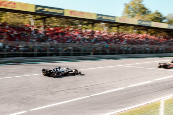 F1 car racing on track in Monza 2022