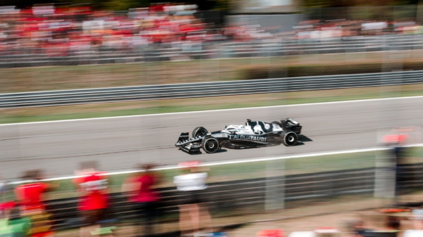 F1 car racing on track in Monza 2022