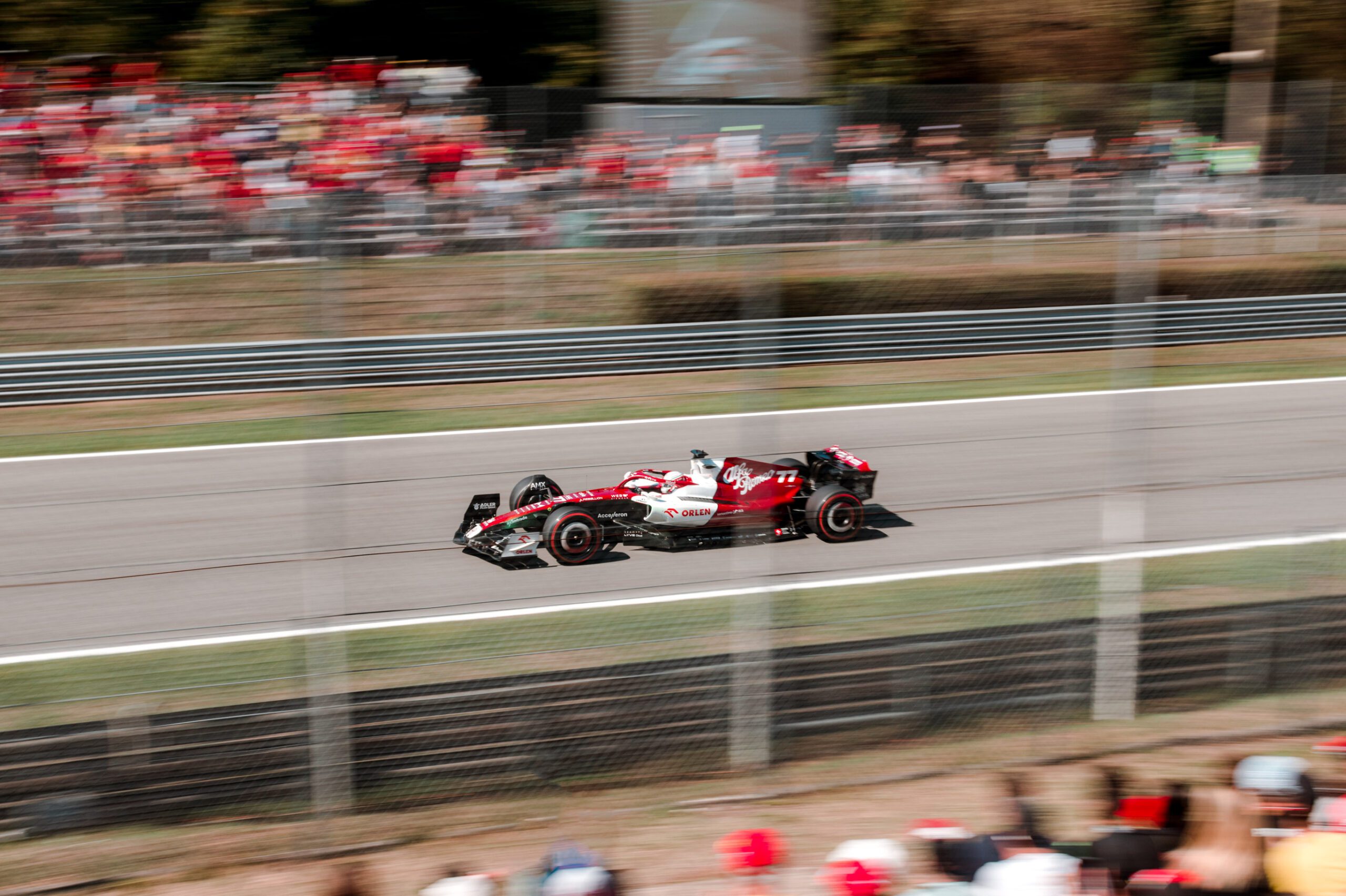 F1 car racing on track in Monza 2022