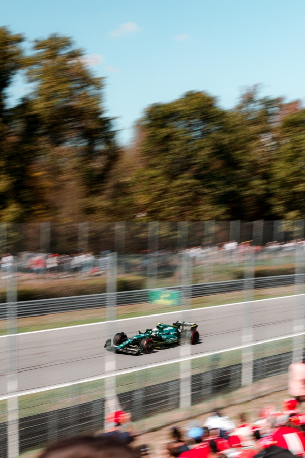 F1 car racing on track in Monza 2022