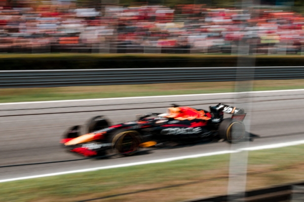 F1 car racing on track in Monza 2022