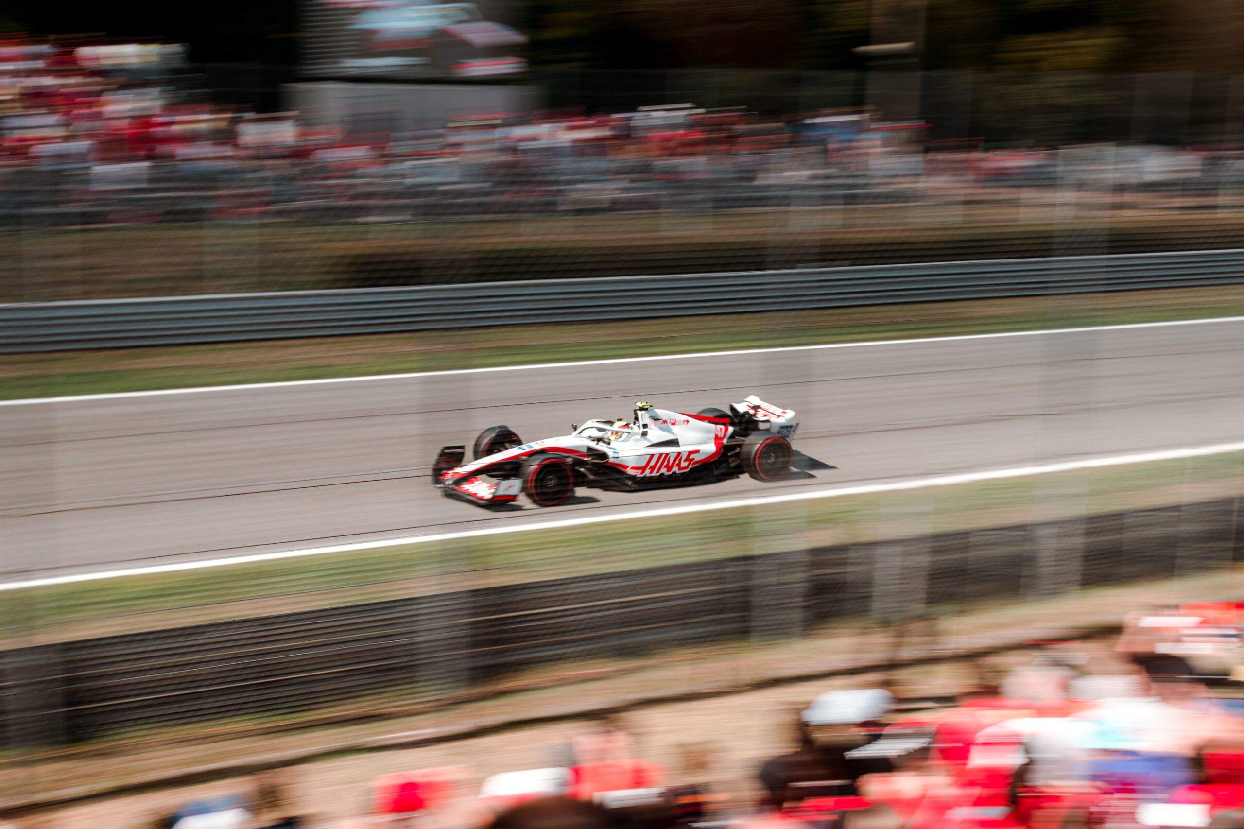 F1 car racing on track in Monza 2022