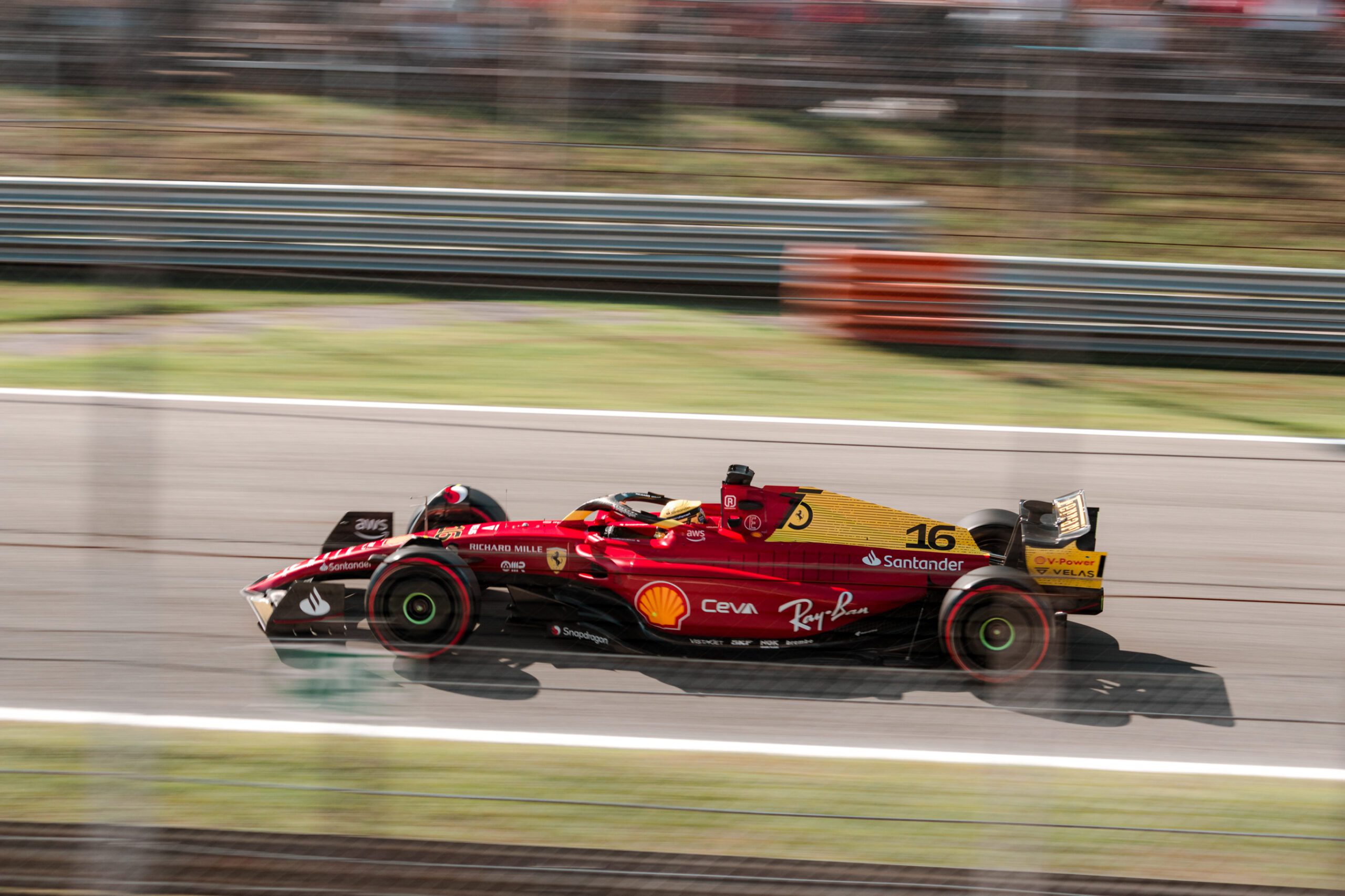 F1 car racing on track in Monza 2022