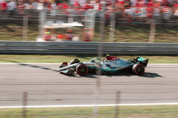 F1 car racing on track in Monza 2022