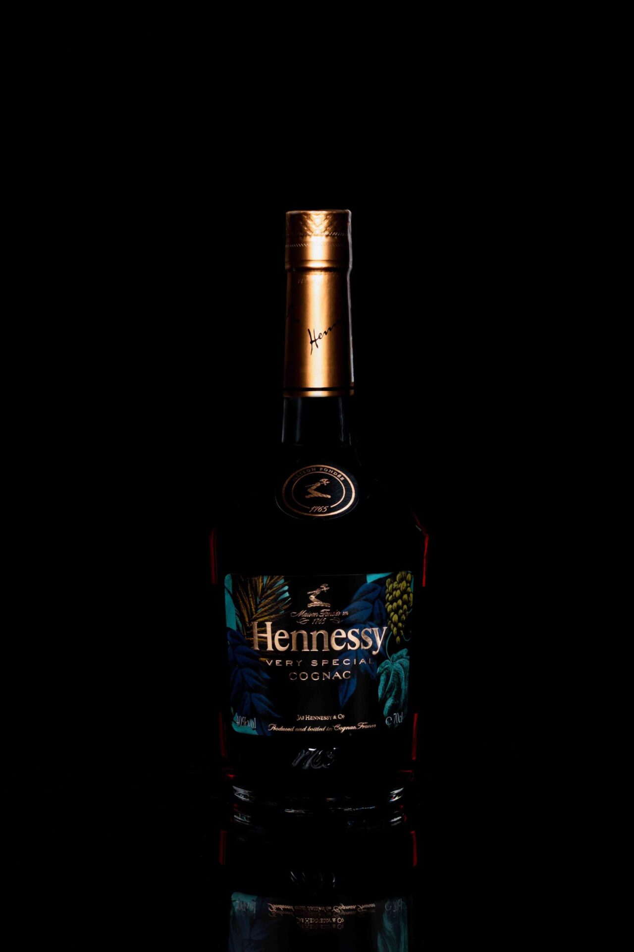 Glass bottle in a professional studio photoshoot