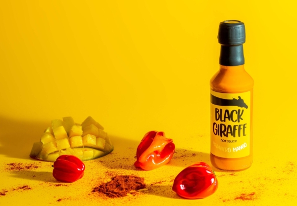 Black Giraffe hot sauce, product photography