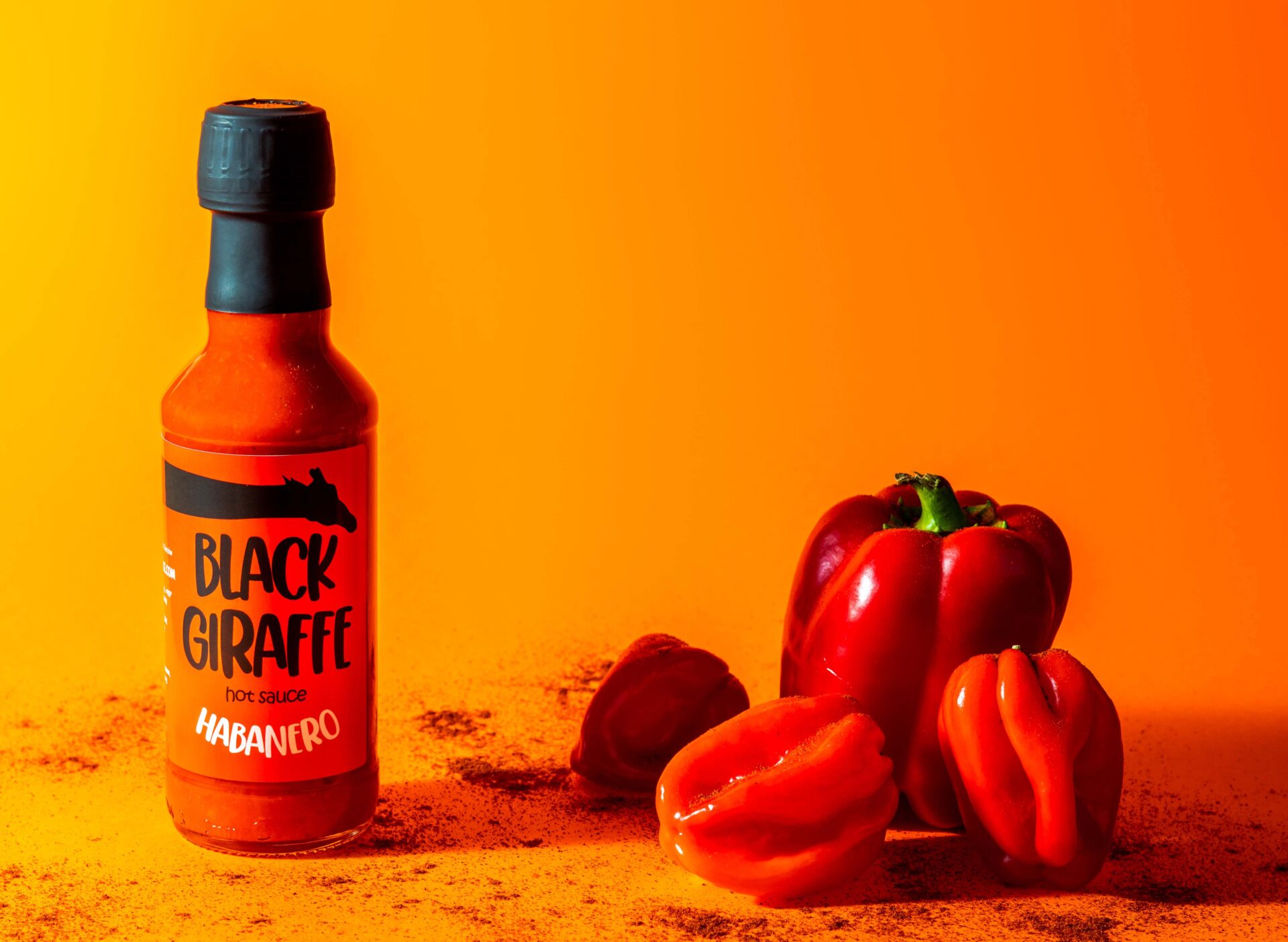 Black Giraffe hot sauce, product photography