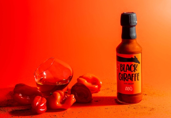 Black Giraffe hot sauce, product photography