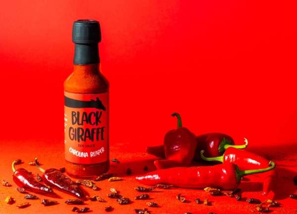 Black Giraffe hot sauce, product photography