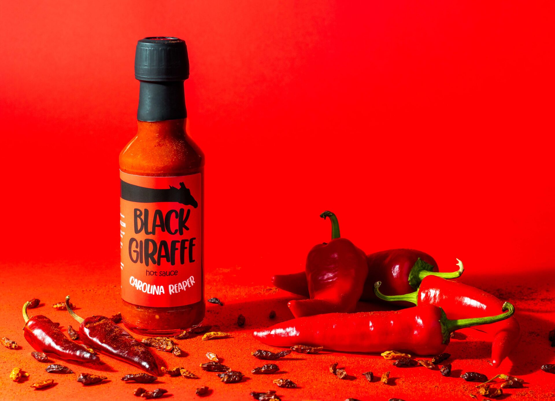 Black Giraffe hot sauce, product photography