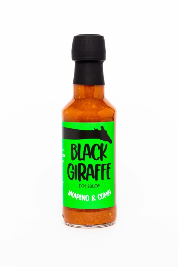 Black Giraffe hot sauce, product photography